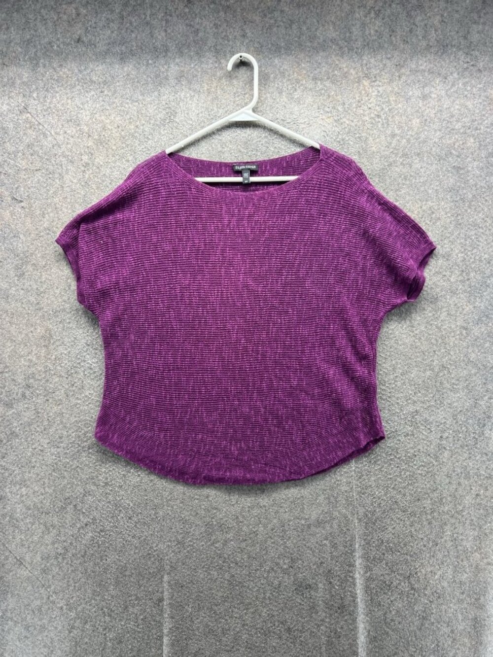 Eileen Fisher Shirt Women Small Purple Boat Neck Short Sleeve Knit Top Casual